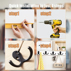 Coat Hooks Wall Mount Heavy-Duty - 8-Pack Double Prong Metal Wall Hook for Living Room, Bedroom, Bathroom, Kitchen, Closet, for Coat, Bag, Scarf, Towel, Hat, Key, Easy Installation (Black)