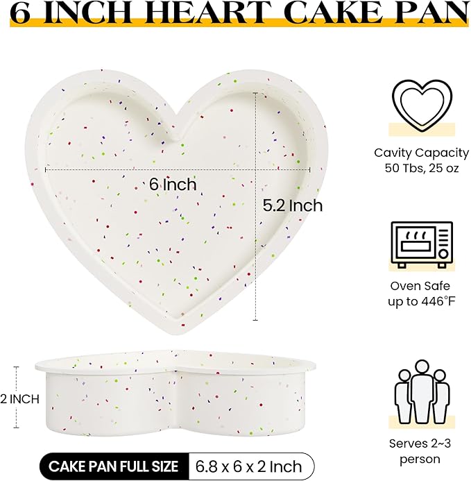 6 Inch Silicone Heart Shaped Cake Pans 2 Pcs Small Heart Cake Pan Set Nonstick Silicone Heart Molds for Baking (Cream)