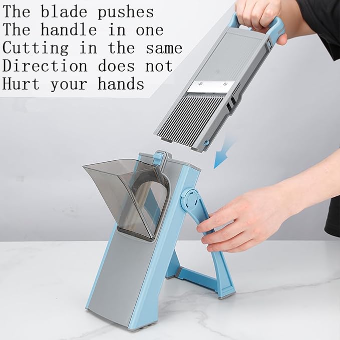 Upgrade Safe Mandoline Slicer for Kitchen, Adjustable Vegetable Chopper, Potato Slicer, French Fry Cutter, Mandoline Slicer for Kitchen (blue)