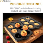 EVODAE® Mini Bundt Cake Pans Set of 2 – 12 Cup (2x6) – Nonstick Black Coated Tube Pans – Perfect for Fall Baking, Pumpkin Spice & Holiday Treats – PFOA & PTFE Free