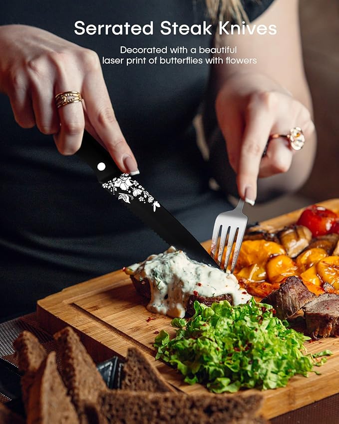 48 Pieces Retro Silverware Set for 8, Food-Grade Stainless Steel Cutlery Flatware Set with Forks Spoons Knives Set, Mirror Polished Tableware Eating Utensils Set,Dishwasher Safe