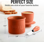 Zulay Kitchen Porcelain Butter Crock With Lid & Knife - Authentic French Butter Dish For Fresh & Spreadable Butter - Terracotta
