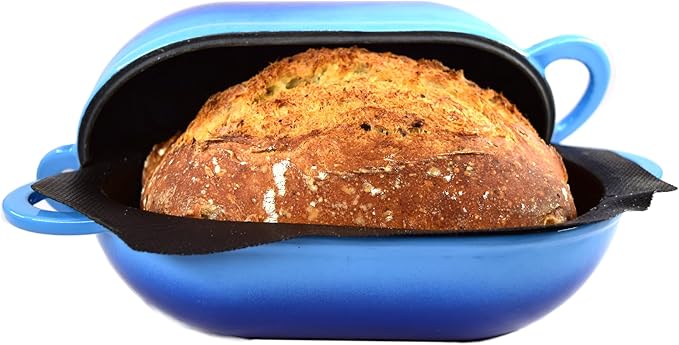 LoafNest: Incredibly Easy Artisan Bread Kit. Cast Iron Dutch Oven [Compact 2 qt size] and Perforated Non-Stick Silicone Liner.