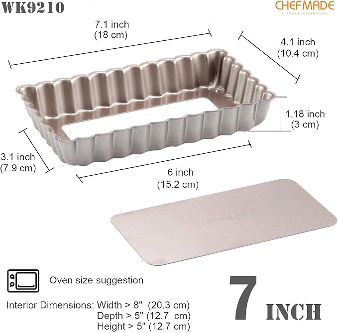 CHEFMADE Tart Pan, 7 Inch Non-Stick Quice Pan with Removable Loose Bottom for Oven Bake(Champagne Gold)