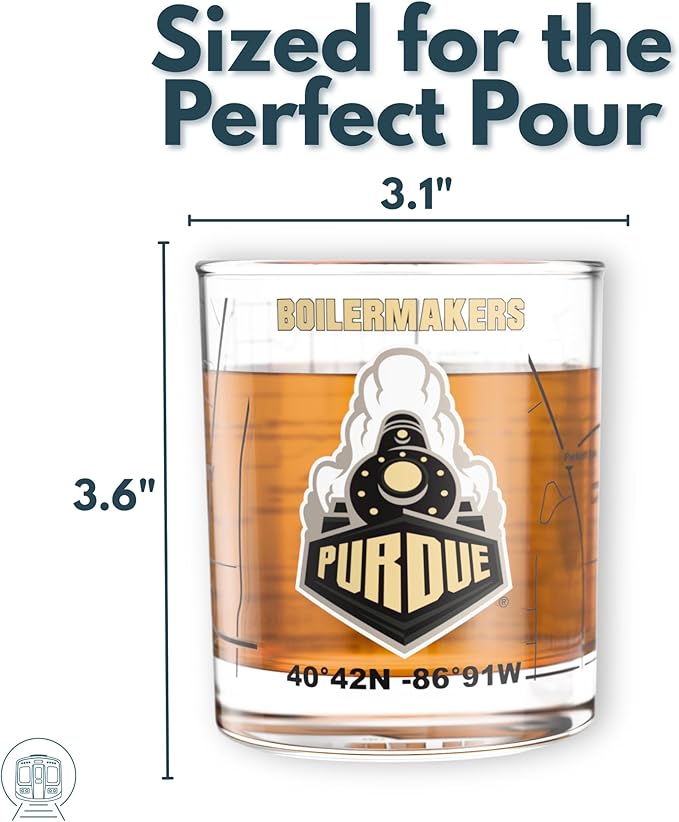 Greenline Goods – University of Purdue Boilermakers College Whiskey Glasses (Set of 2), 10 oz – Full-Color Logo + Campus Map
