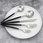 Gugrida 20-Piece 18/10 Stainless Steel Flatware Silverware, Luxury Dinnerware Set Travel Cutlery Tableware Include Knife Fork Spoon Service for 4, Dishwasher Safe (Black Handle Matte Silver)