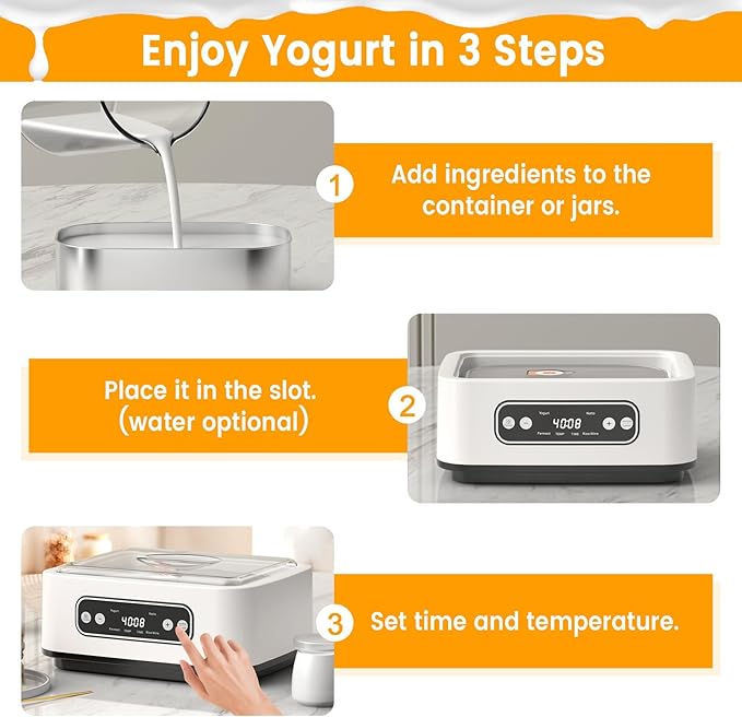 Yogurt Maker Machine, Automatic Yogurt Maker with Constant Temperature Control & Smart Timer, Digital Greek Yogurt Machine for Home, Includes 9x100ML/3.4oz Glass Jars & 1.6L Stainless Steel Liner