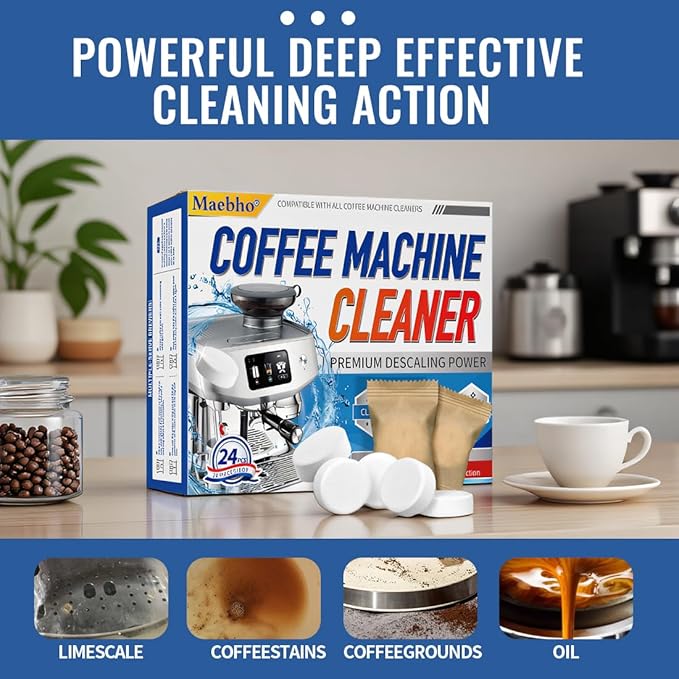 Coffee Machine Cleaner Descaler Tablets - 24 Count Coffee Maker Cleaner Tablets Deep Cleaning and Descaling Compatible With Nespresso, Keurig, Ninja, Delonghi, Miele,Breville