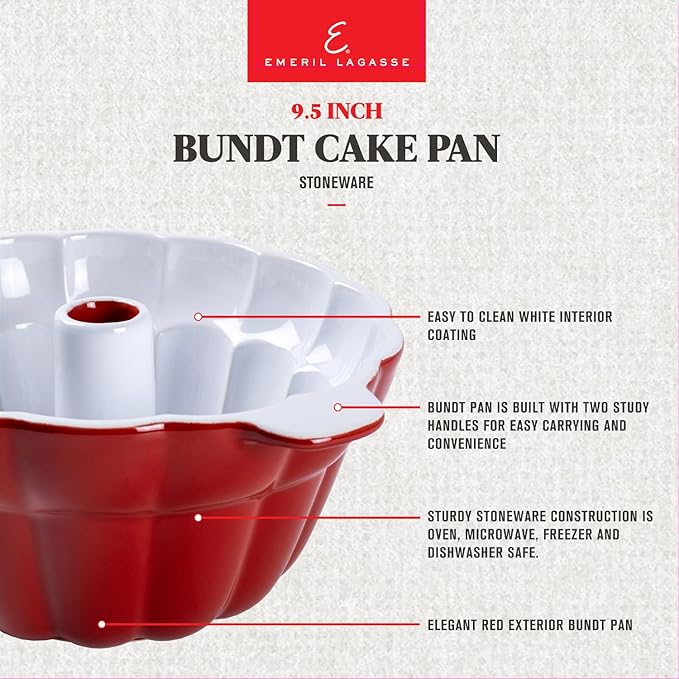 Emeril Lagasse 9.5 in Bundt Cake Pan Stoneware – Perfect for Baking Delicious Bundt Cakes!