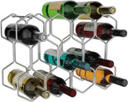 Buruis Countertop Wine Rack, 14-Bottle Modern Freestanding Metal Holder for Red and White Wine, Tabletop, Kitchen, Bar, and Cabinet Storage (Chrome)