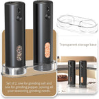 Electric Salt and Pepper Grinder Set Automatic Pepper Mill Shakers Adjustable Coarseness Easy Filling Upgraded USB Rechargeable Electric Spice Mill Set with Led (2 Pack Black/Black）
