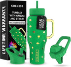 Coldest Tumbler with Handle and Straw - 100% Leak Proof Insulated Tumbler with Lid and Straw (3 Lids) - Stainless Steel Tumblers for Women & Men - Cup Holder Friendly Base, 36 oz (Lucky)