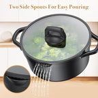 PekGema Nonstick Pots and Pans Set, Non Stick Cookware Set 14 Pcs, Induction Cooking Set with Pour Spouts and Oven Safe for Casserole, PFOA FREE, Classic Black