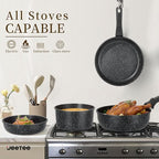JEETEE Pots and Pans Set Non Stick 19pcs, Kitchen Cookware Sets with Detachable Handle, Induction Nonstick Cookware Set with Removable Handle, Stackable RV Cookware, Oven Safe, PFOA Free, Black