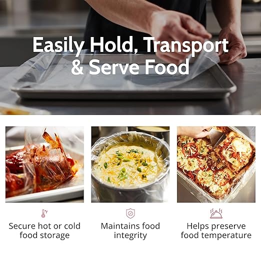 PanSaver Low Temperature Liners for Easy Clean Up - Disposable Buffet Pan Liners, Ovenable up to 220F - Clear (Third Pan - Medium & Deep | 19 x 14 IN)