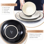 Plates and Bowls Sets for 4 - CJDC-QUELO 12-Piece Stoneware Dinnerware Sets, Ceramic Dishware Set for Indoor Kitchen Use and Formal Dining, Chip and Scratch Resistant Microwave Dishwasher Safe, Ivory