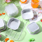 Aoriher 150 Pieces 10 oz Mini Cake Pans with Lids Aluminum Foil Baking Cups Square Disposable 4" x 4" Large Cupcake Cups Baking Tins for Kitchen Brownie Pudding Desserts Holders(Silver)