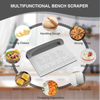 Bench Scraper Dough Cutter Tool - Pastry Scraper for Bread Cake Pizza, Bench Knife Kitchen Dough Scraper for Baking, Stainless Steel Food Scraper with Grip Handles & Measuring Scale, Grey