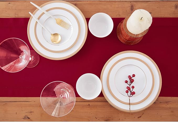 Solino Home Cotton Linen Red Table Runner 90 Inches Long - Hemstitch 14 x 90 Inch Table Runner for Summer, Fall, Autumn, Halloween