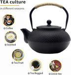 Big Cast Iron Teapot, Japanese Tetsubin Tea Kettle for Stovetop Safe, Cast Iron Teapot with Stainless Steel Infuser for Loose Tea and a Fully Enameled Interior (1500ml Tea Set with Cups)