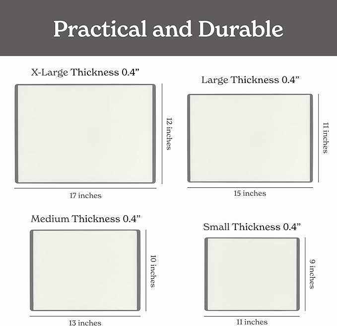 SMIRLY Plastic Cutting Board Set with Holder 4 Pieces, Non-Slip Dishwasher Safe Chopping Boards for Kitchen, Grey & White