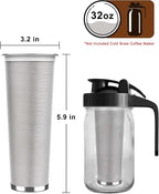 Cold Brew Coffee Filter for 32oz Wide Mouth Mason Jars, Fine Mesh, 304 Stainless Steel Strainer with Seal Ring, Reusable Cold Brew Filter for Iced Coffee Maker, Sun Tea and More