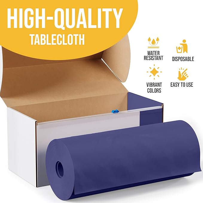 Exquisite Party Solids 54 Inch X 300 Feet Navy Plastic Table Cover Roll in A Cut - to - Size Box with Convenient Slide Cutter. Cuts Up to 36 Rectangle 8 Feet Plastic Disposable Tablecloths