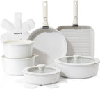 SENSARTE 17 Piece Pots and Pans Set, Nonstick Detachable Handle Cookware Set, Induction Kitchen Cookware Set with Removable Handle, Healthy Non Stick for RV, Dishwasher ＆ Oven Safe, PFOA Free (White)