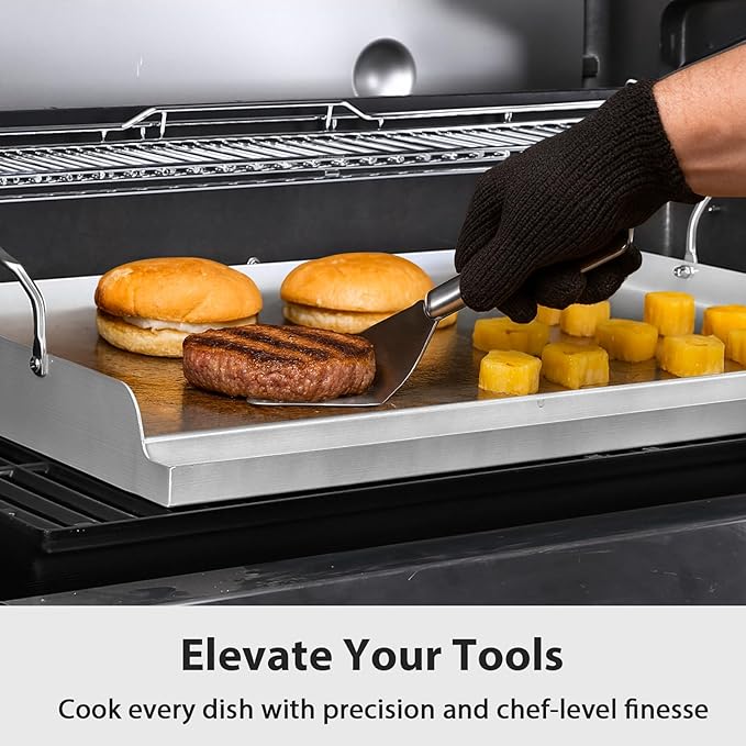 Utheer 25" x 16" Ceramic Nonstick Stainless Steel Griddle for Gas Grill, Charcoal, Oven, Large Stove Top Griddle, Non-Toxic, PFAS/PFOA/PTFE Free, Oven Up to 500°F, for BBQ, Camping & Kitchen, Sliver