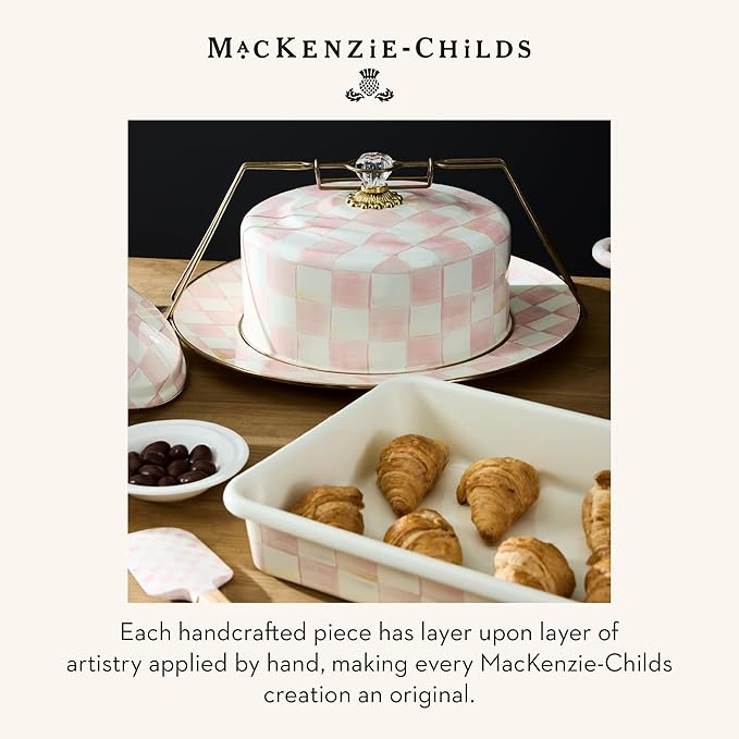 MACKENZIE-CHILDS Enamel Baking Pan for Oven, Rectangular Oven Pan, 9" x 13", Pink-and-White Rosy Check