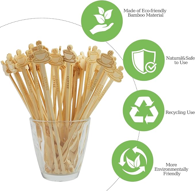 60Pcs Coffee Stirrers Stir Sticks-7Inch Bamboo Coffee Stirrers Beverage Mixer with Coffee Ends Disposable Eco-Friendly Biodegradable Cafés Sticks for Christmas Office Milk Tea Bar Hot Drinks