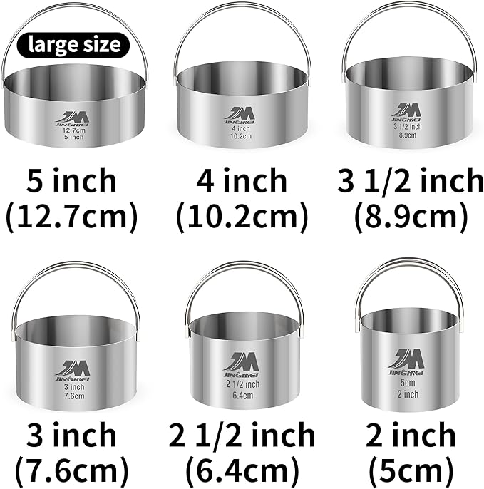 Biscuit Cutter Set for baking 2inch 2.5inch 3inch 3.5inch 4inch 5inch large size Round Metal Baking Rings with handle for Pastry, Biscuits, and Dough Cutting 6pcs set GIFT Package