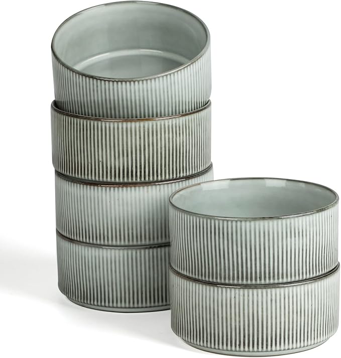 famiware Star Cereal Bowl Set, Soup Bowls Set of 6, Double Reactive Glaze, Stackable, 23 oz Deep Bowls Suitable for Cereal, Popcorn, Oatmeal, Dessert - Dishwasher and Microwave Safe, Smoky Blue