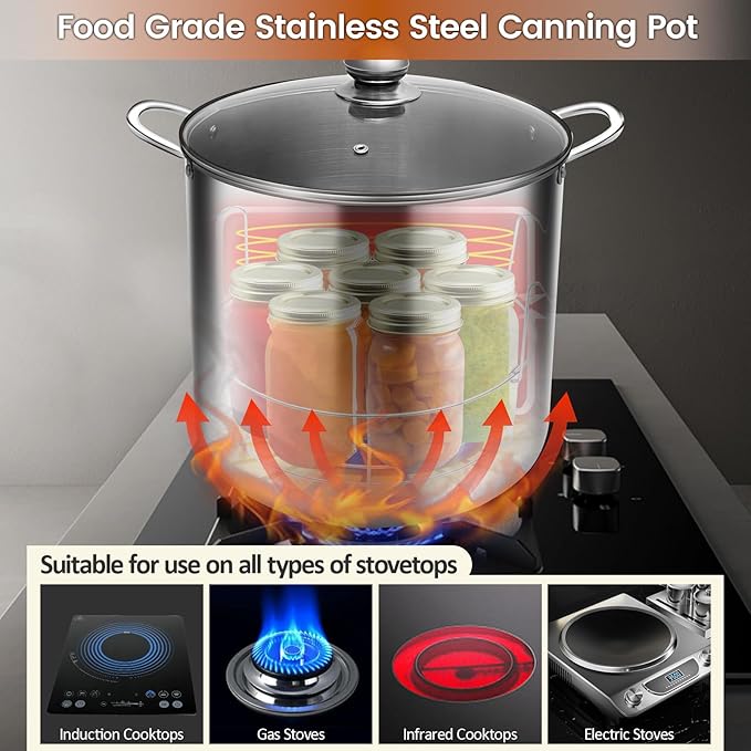 Canning Pot with Lid & Rack, 21.5 QT Stainless Steel Water Bath Canner for Home Canning, Complete Canning Supplies with Funnel, Jar Lifter, Tongs, Lid Lifter, Wrench, Bubble Remover