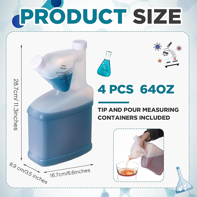 4 Pcs 64 oz Measure Container Tip and Pour Containers, Plastic Bottle With up to 4oz Measuring Capacity