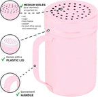 CUSINIUM 14oz Pink Stainless Steel Salt Pepper Dredge Shakers - With Plastic Cap - With Handle - Pack of 2