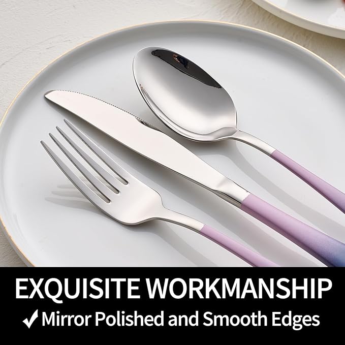 20-Pieces Color Silverware Sets for 4,Pink and gray Handle Stainless Steel Cutlery Set, Include Forks Spoons and Knives Set, Dishwasher Safe Utensil Sets for Home Restaurant