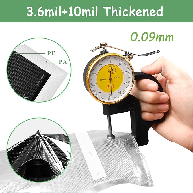 Black Clear Vacuum Seal Rolls Bags - 11" x 16.4 ' 3 Pack, 3.6mil+10mil Thickened Commercial Grade Roll For Food Storage, BPA Free & Prevent Freezer Burns