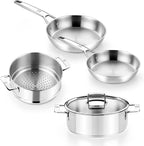 BRA COOKWARE Signature 5 Piece Cookware Set | Stainless Steel Professional Kitchenware Set | 1 Pot, 1 Colander, 2 Frying Pans, 1 Lid | All Stovetop Compatible | PFOA Free