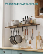 OROPY 2 Pack Wooden 23.6'' Pot Pan Hanging Rack Wall Mounted with 10 S Hooks, Set of 2 Large Pot Wall Holder Kitchen Shelves for Utensils, Cookware