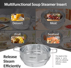 SUNHOUSE 5 Quart Stainless Steel Steamer Insert – Multi-Purpose Soup & Food Steamer with Stay-Cool Handles & Heavy-Duty Glass Lid – Fits Various Pot Sizes (8", 9", 9.5")