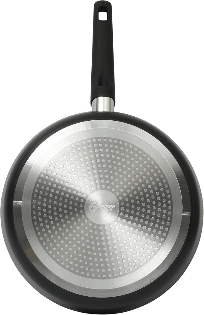 Oster Platinum Oxburg 12 Inch Frying Pan Forged Aluminum PFA Free Non-toxic Premium Ceramic Non Stick Interior Skillet, Kitchen Egg Pan, Omelet Pan - Black w/Wood Handles