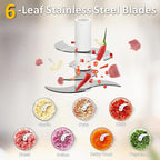 Mini Food Chopper Cordless, 400ml Small Food Processor 1.6Cup, Battery USB-C Rechargeable Electric Garlic Chopper Wireless, Portable Meat Grinder Mincer Veggie Blender Kitchen Mixer w/ 6 Blades, White