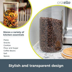 Crutello Glass Food Storage Container with Bamboo Lid - 100 oz Airtight Clear Kitchen Organization Canister