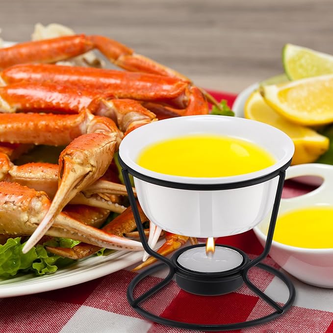 40 Pcs Ceramic Butter Warmers for Seafood Set 4.7oz 8 Pcs Butter Warmer with 32 Tealight Candles for Chocolate Cheese Fondue Melting, Dishwasher Safe, Microwave Safe, Oven, White