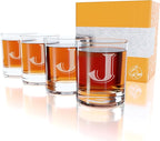 On The Rox Drinks (J-Monogram)- 4 Piece Set of 11 Ounce Engraved Heavy Base Rocks Glasses- Quality Elegant Glass-Multi-Purpose Beverage-Rocks Glass- Gift for any Occasion
