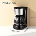 4-5 Cups Drip Coffee Maker, Coffee Pot Machine Permanent Coffee Filter, Mini,20Oz Electric Coffee Maker,650W Black and Stainless Steel