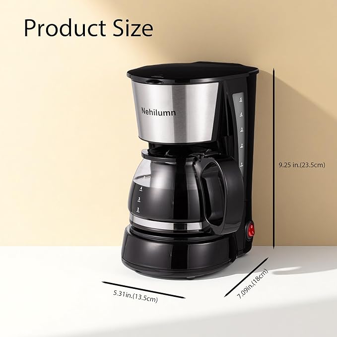 4-5 Cups Drip Coffee Maker, Coffee Pot Machine Permanent Coffee Filter, Mini,20Oz Electric Coffee Maker,650W Black and Stainless Steel
