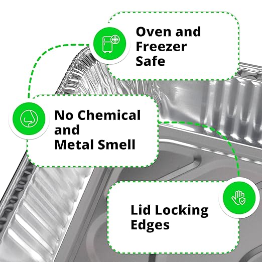 IDL Packaging Full Size Aluminum Steam Table Pans with Lids - Deep, 21" x 13" x 3" (Pack of 10) - Disposable Foil Pan for Grilling, Roasting, BBQ, Cooking, Baking, Freezing