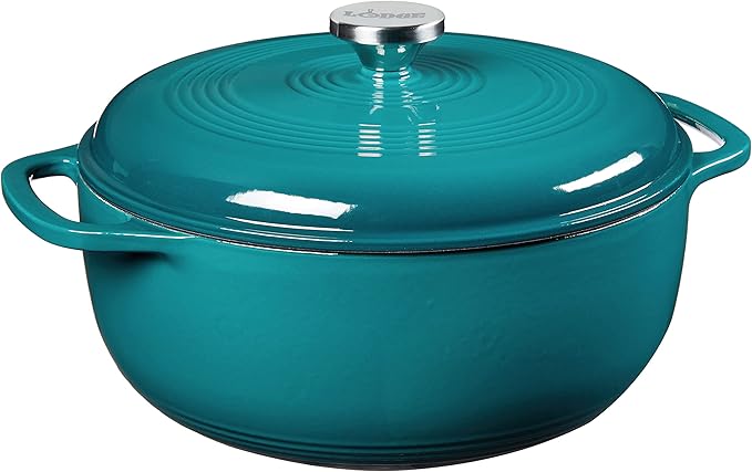 Lodge 6 Quart Enameled Cast Iron Dutch Oven with Lid – Dual Handles – Oven Safe up to 500° F or on Stovetop - Use to Marinate, Cook, Bake, Refrigerate and Serve – Lagoon